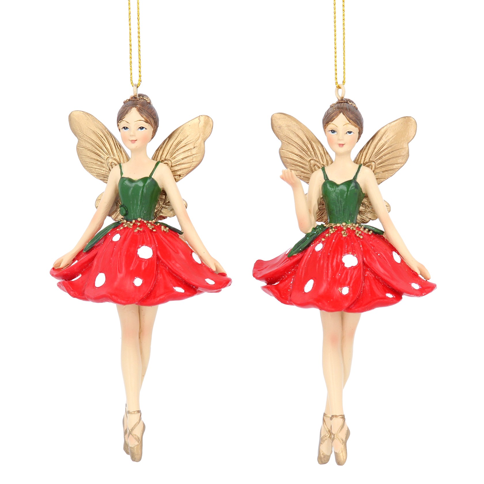 Resin toadstool fairy hanging Christmas decoration. By Gisela Graham. The perfect festive addition to your home.